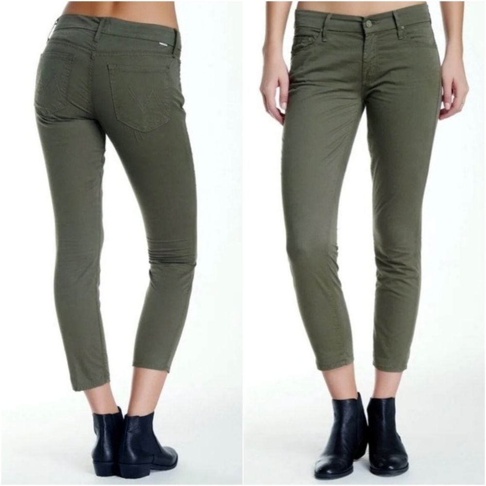 Mother The Looker Cropped Skinny Jeans in Army Green Size 27 - Picture 13 of 13